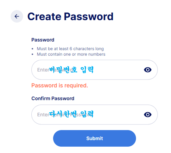 Agree to the terms and create a password (6+ characters incl. a number).